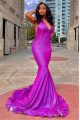 Trendy Purple Sequins Halter Backless Mermaid Prom Dresses