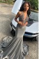 Newest Gray Halter Sequins Appliques Mermaid Prom Dresses