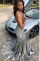 Newest Gray Halter Sequins Appliques Mermaid Prom Dresses