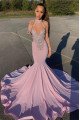 Glamorous Pink Sleeveless Halter Sexy Mermaid Prom Dress with Beading