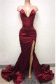 Simple Burgundy Sweetheart Mermaid Side Slit Prom Dresses