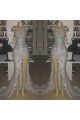 Silver Sheath Side Slit Sleeveless Halter Sequins Prom Dress