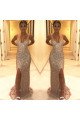 Blingling Champagne Sequins V-Neck Sleeveless Side Slit Sheath Prom Dresses