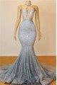 Glamorous Silver High Neck Mermaid Sequins Sleeveless Prom Dresses