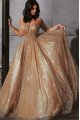 Blingbling Gold Backless Spaghetti Straps A-Line Sequins Evening Dresses