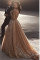 Blingbling Gold Backless Spaghetti Straps A-Line Sequins Evening Dresses