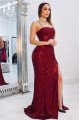 Sparkly Spaghetti Straps Sequins Sheath Side Slit Prom Dresses