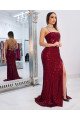 Sparkly Spaghetti Straps Sequins Sheath Side Slit Prom Dresses