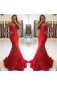 Elegant Red Spaghetti Straps Mermaid Evening Dresses With Appliques