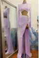 Lovely Purple Two Pieces High Neck Sheath Long Sleeves Prom Dresses with Crystal