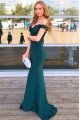 Modern Dark Green Sheath Off the Shoulder Appliques Evening Dresses