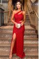 Classic Red Sequins One Shoulder Sleeveless Side Slit Sheath Prom Dresses