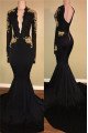 Glamorous Black V-Neck Long Sleeves Open Back Prom Dresses