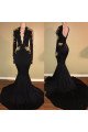 Glamorous Black V-Neck Long Sleeves Open Back Prom Dresses