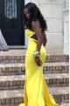 Simple Yellow Open Back V-Neck Mermaid Prom Dresses