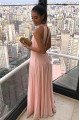 Elegant Pink High Neck Chiffon Sleeveless Simple Evening Dresses