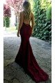 New Arrival Burgundy Lace Spaghetti Straps Backless Prom Dresses