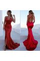 Sexy Red Ruffles Halter Backless Sheath Prom Dresses