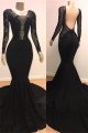 Modern Black Long Sleeves Appliques Backless Prom Dresses