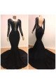 Modern Black Long Sleeves Appliques Backless Prom Dresses