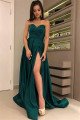 Dark Green Sweetheart Ruffles Side Slit Long Sheath Evening Dresses