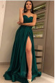 Dark Green Sweetheart Ruffles Side Slit Long Sheath Evening Dresses