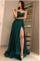 Dark Green Sweetheart Ruffles Side Slit Long Sheath Evening Dresses