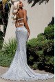 Bling Silver Sequins Sweetheart Open Back Side Slit Sheath Prom Dresses