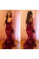 Simple Burgundy Stretch Satin Spaghetti Straps Mermaid Prom Dresses