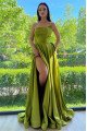 Glamorous Green Strapless A-Line Side Slit Long Evening Dresses