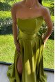 Glamorous Green Strapless A-Line Side Slit Long Evening Dresses