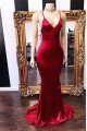 Simple Red Open Back Spaghetti Straps Sheath Prom Dresses