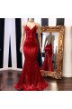 Sexy Red Open Back Halter Sequins Prom Dresses with Appliques