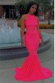 Sexy Fuchsia Sleeveless Mermaid Halter Prom Dresses