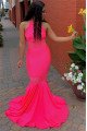 Sexy Fuchsia Sleeveless Mermaid Halter Prom Dresses