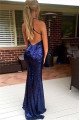 Dark Navy Sequins Spaghetti Straps Sexy Prom Dresses