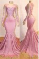 Glamorous Pink Jewel Long Sleeves Appliques Mermaid Prom Dresses