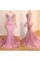 Glamorous Pink Jewel Long Sleeves Appliques Mermaid Prom Dresses