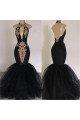 Sexy Mermaid Black Halter Backless Prom Dresses with Appliques