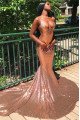 Sexy Rose Gold Spaghetti Straps Sequins Mermaid Prom Dresses