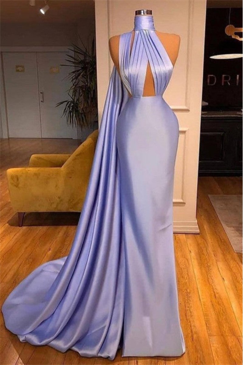 New Arrival High Neck Ruffles Lavender Sheath Prom Dresses