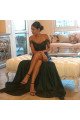 Dark Green Off Shoulder Sheath Appliques Side Slit Prom Dresses