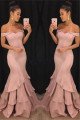 Elegant Blushing Pink Off Shoulder Tiered Prom Dresses