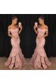 Elegant Blushing Pink Off Shoulder Tiered Prom Dresses