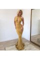 Fashion Gold Halter Sexy Simple Prom Dresses with Keyhole