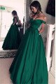 Generous Dark Green Off Shoulder Open Back Ball Gown Prom Dresses With Pocket