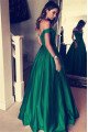 Generous Dark Green Off Shoulder Open Back Ball Gown Prom Dresses With Pocket