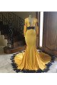 Elegant Yellow Deep V-neck Long Sleeves Mermaid Prom Dresses With Appliques