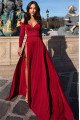 Sexy Burgundy Off Shoulder Long Sleeves Side Slit Sheath Prom Dresses