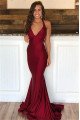 Simple Burgundy Halter Open Back sleeveless Mermaid Prom Dresses